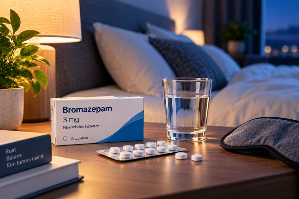 afgebeeld bromazepam bij het bed voor het inslapen