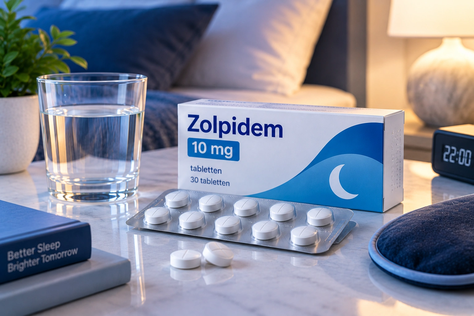 Zolpidem 10 mg verpakking met tabletten als illustratie van sterkte en gebruik