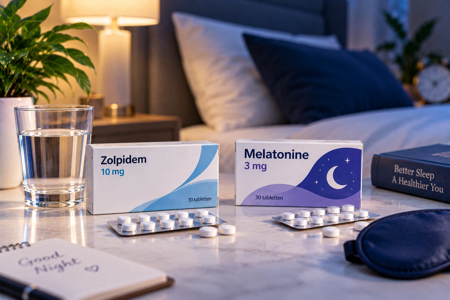Zolpidem en melatonine naast elkaar als illustratie van de verschillen tussen beide slaapmiddelen